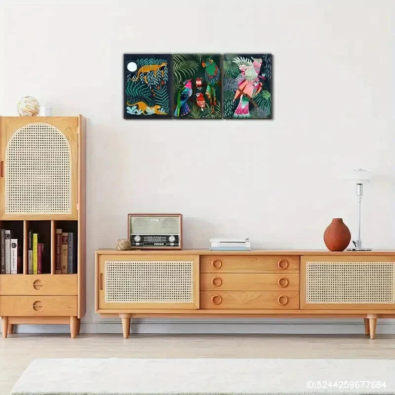 3pcs Parrot Decorative Poster Colorful Plants Metal Print Ready to Hang Art