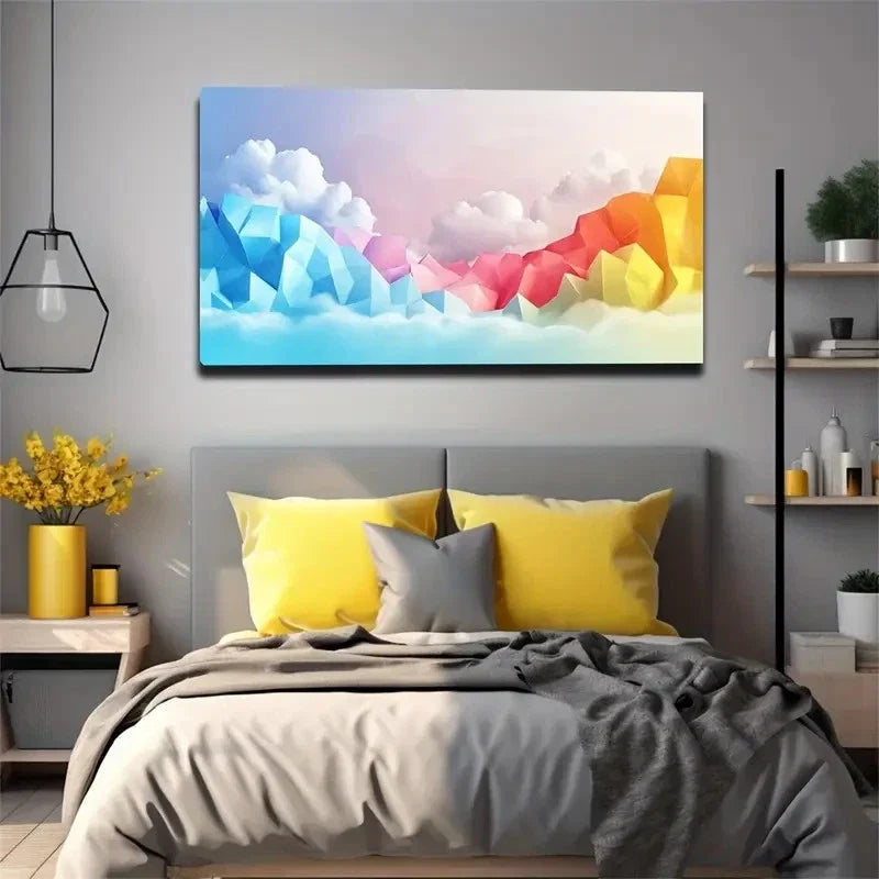 Colorful Mountains And Rivers Wall Art Canvas Office Home Room Framed 80x45cm