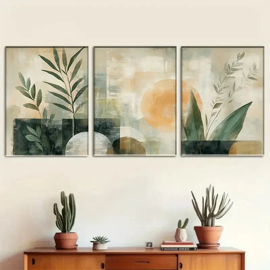 3pcs Neutral Aesthetic Greenery Paintings Metal Print Ready to Hang Art