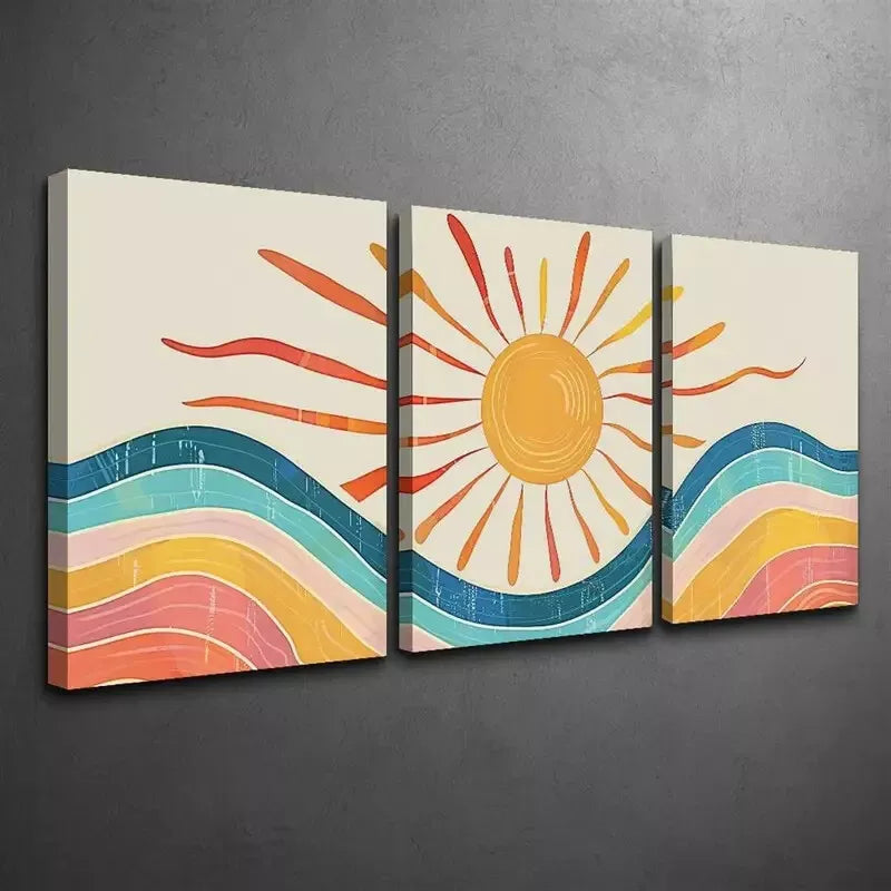 3pcs Mid-Century Abstract Landscape Canvas Framed 40x60cm - High Quality Print 100% Australian Made Wall Canvas Ready to Hang