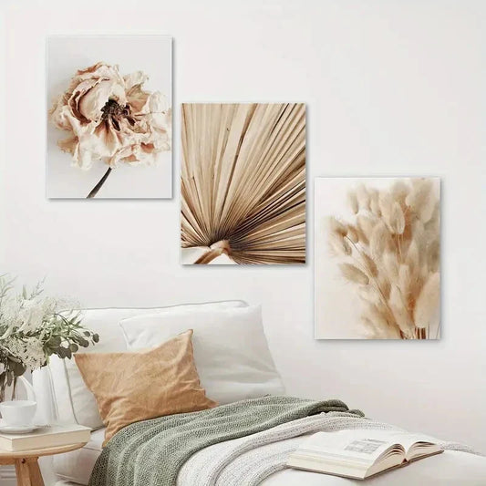 3pcs Neutral Soft Floral Design Metal Print Ready to Hang Art