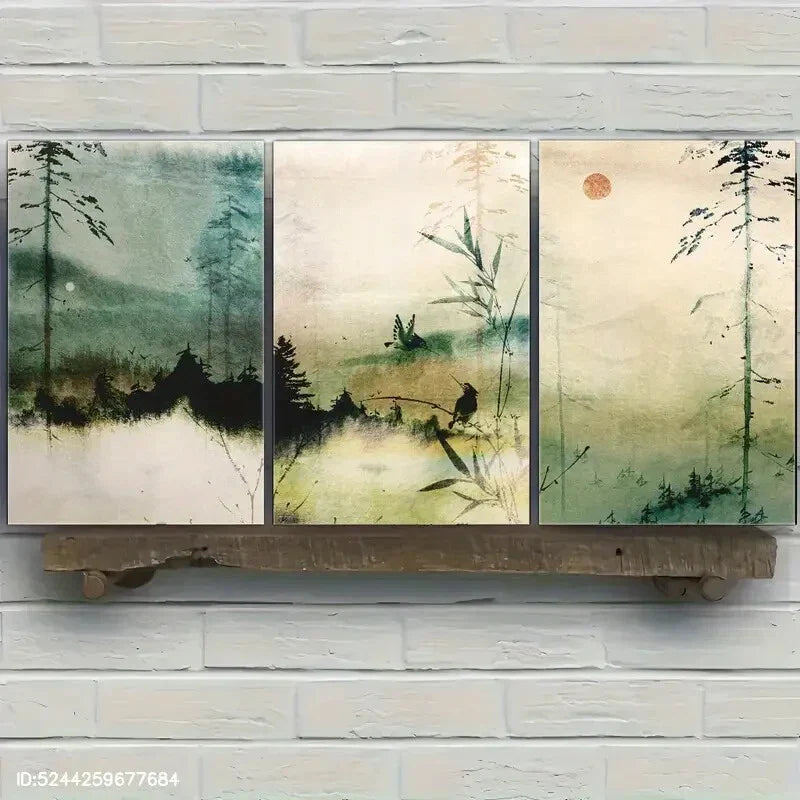 3pcs Distant Mountains and Plants Decorative Metal Print Ready to Hang Art