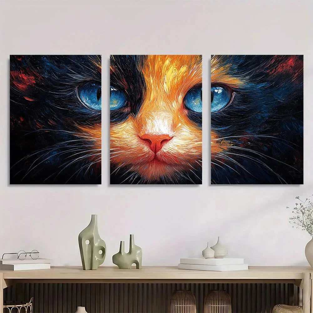 3pcs Colorful Cat Animal Various Scenes Metal Print Ready to Hang Art