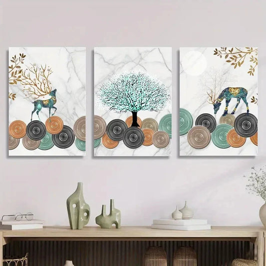 3pcs elk, wealth deer and lucky tree, ginkgo leaf Metal Print Ready to Hang Art