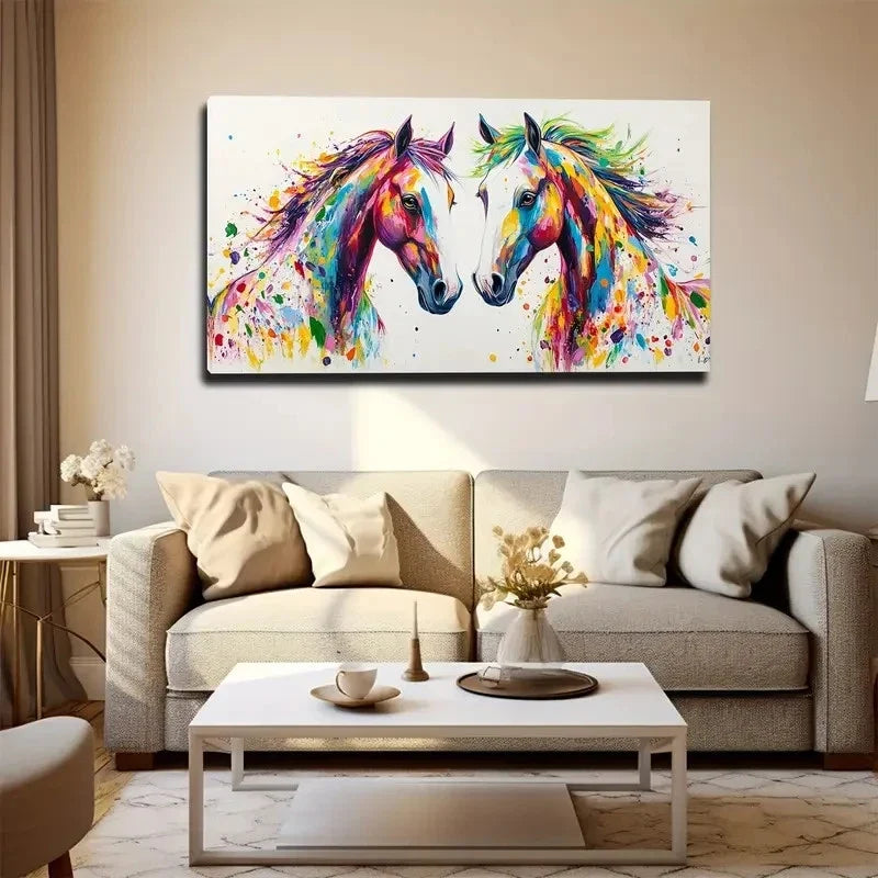 A Horse Couple Wall Art Canvas Office Home Room Framed 80x45cm