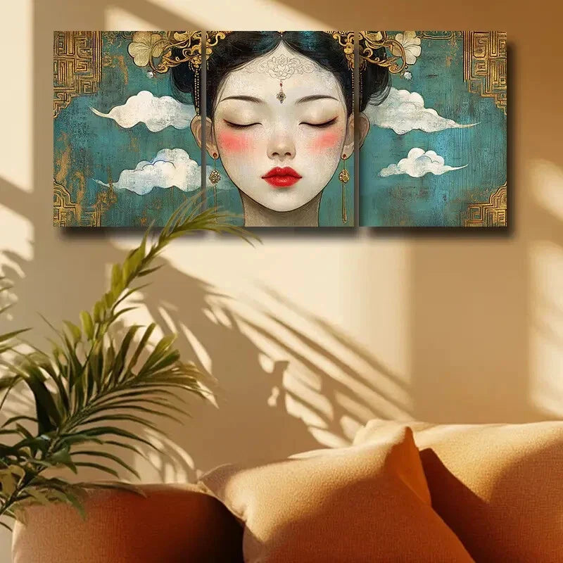 3pcs Women in Tang Dynasty Design Metal Print Ready to Hang Art