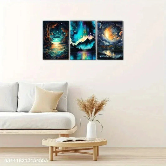 3pcs Blue Landscape Art Decoration Poster Metal Print Ready to Hang Art