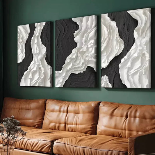 3pcs Abstract Black and White Wall Art Canvas Framed 40x60cm - High Quality Print 100% Australian Made Wall Canvas Ready to Hang