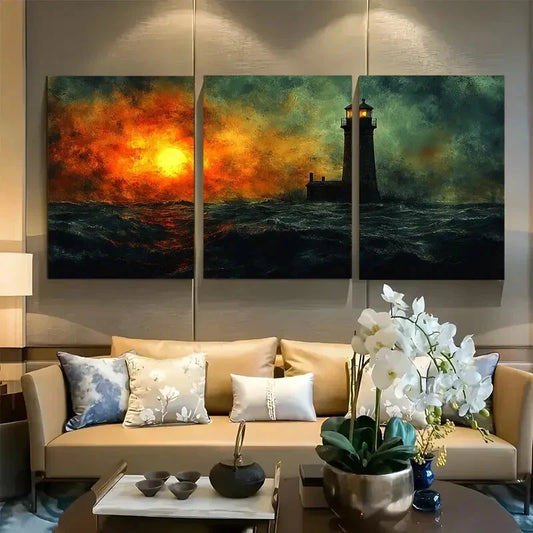 3pcs Creepy Haunted Lighthouse Metal Print Ready to Hang Art