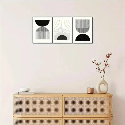 3pcs Black and White Lines Decorative Bauhaus Metal Print Ready to Hang Art