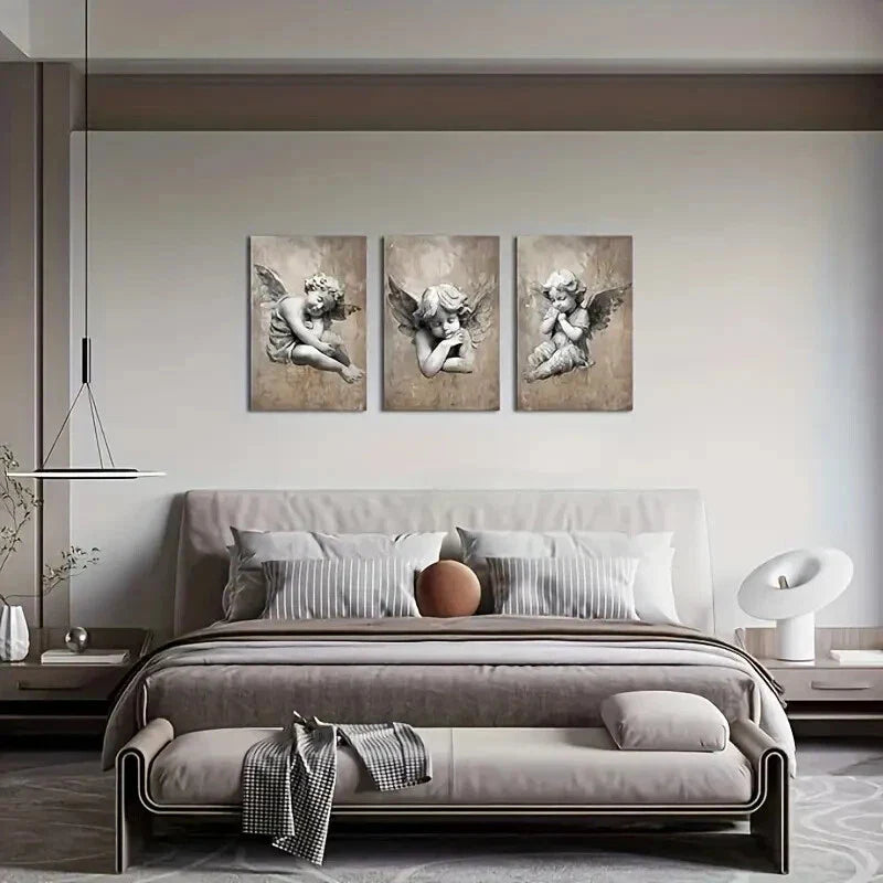 3pcs 3 Vintage Cherub Metal Print Ready to Hang Art