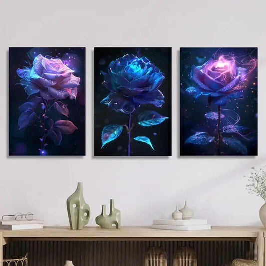 3pcs Rose burning with thorns, Metal Print Ready to Hang Art