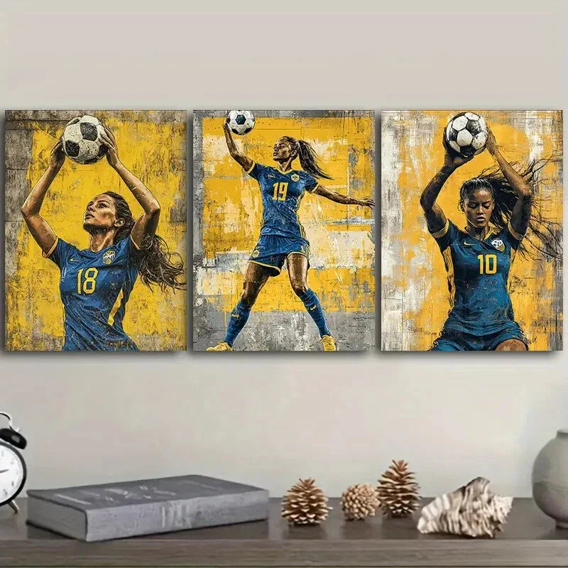 3pcs Football goddess Wall Art Set Canvas Framed 40x60cm - High Quality Print 100% Australian Made Wall Canvas Ready to Hang