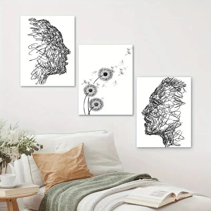 3pcs Abstract Line Faces Metal Print Ready to Hang Art