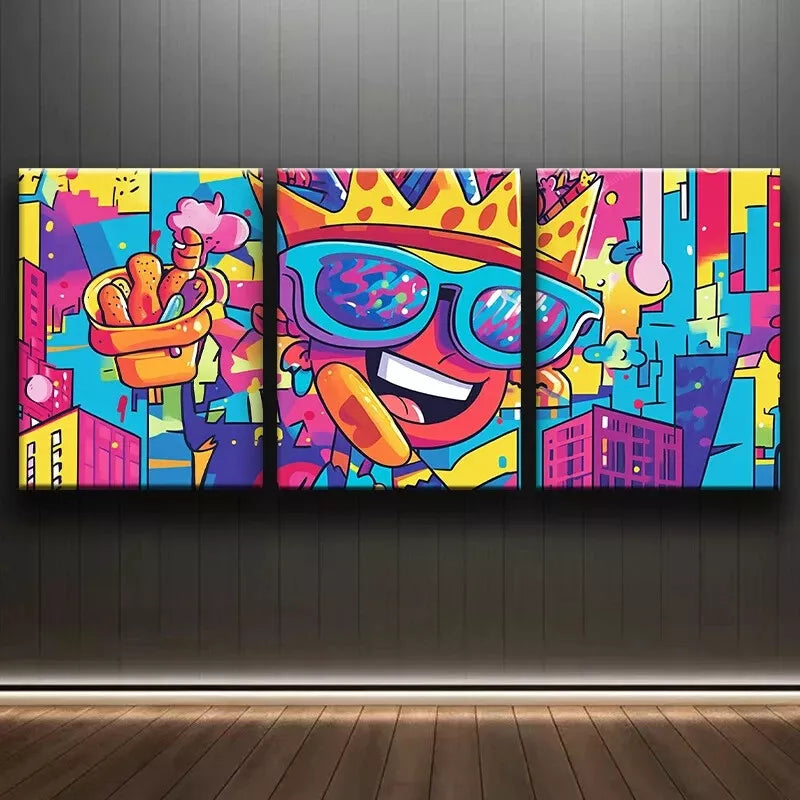 3pcs Featuring Lively Cartoon Design Wall Art Set Canvas Framed 40x60cm - High Quality Print 100% Australian Made Wall Canvas Ready to Hang