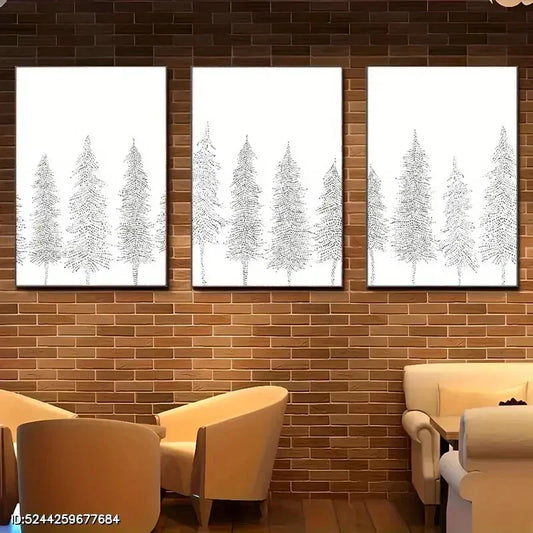 3pcs Scandinavian Art Winter Forest Minimalist Metal Print Ready to Hang Art
