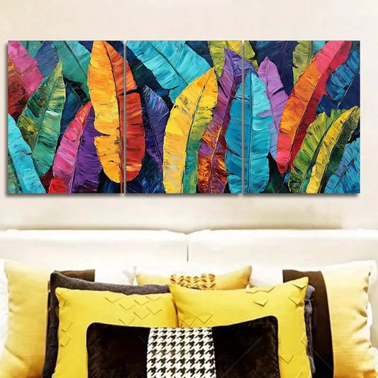 3pcs Coloured banana leaves Wall Art Set Canvas Framed 40x60cm - High Quality Print 100% Australian Made Wall Canvas Ready to Hang