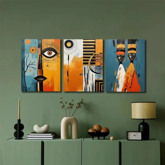 3pcs Black Women in Colorful Attire Abstract Metal Print Ready to Hang Art
