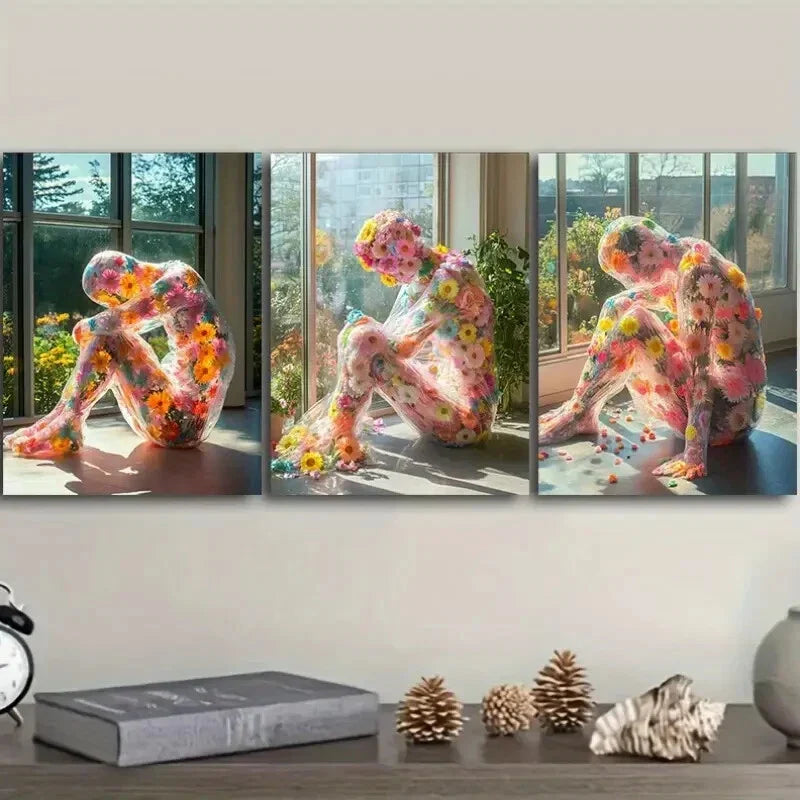 3pcs Colorful Floral Designs Wall Art Set Canvas Framed 40x60cm - High Quality Print 100% Australian Made Wall Canvas Ready to Hang