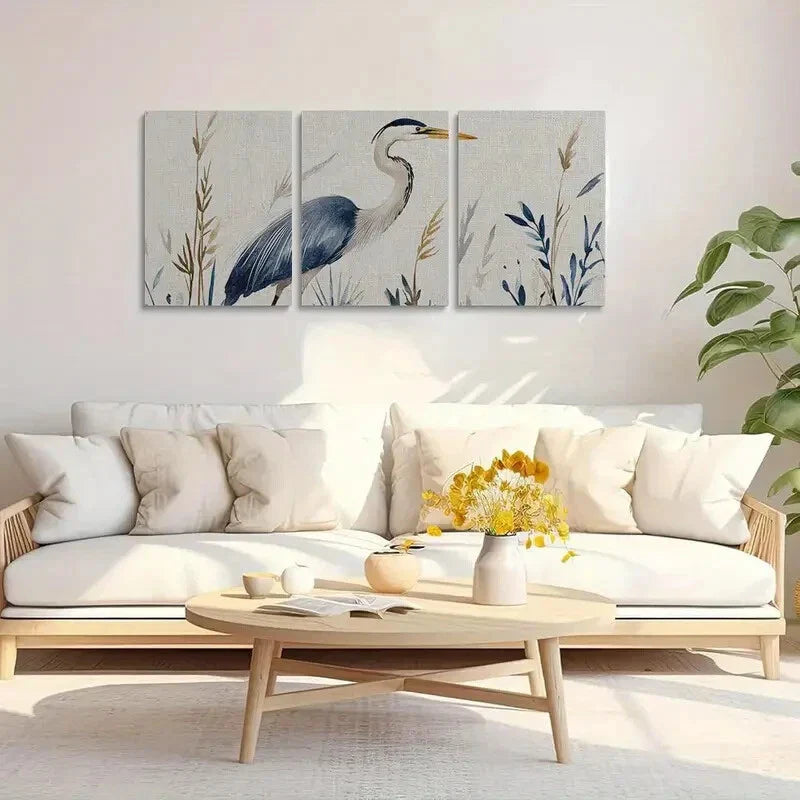 3pcs Watercolor Heron and Reed Metal Print Ready to Hang Art