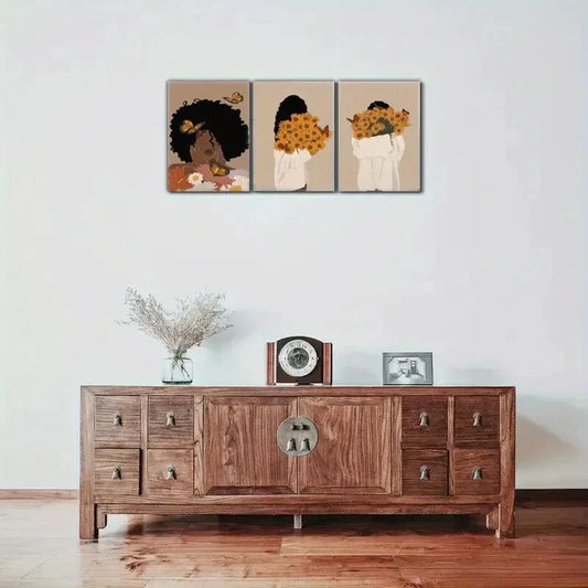 3pcs Black Beauty and Flower Butterfly Poster Metal Print Ready to Hang Art