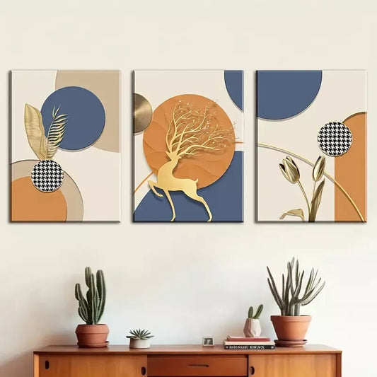 3pcs Abstract Prints Geometric Shapes, Animal Wall Art Set Canvas Framed 40x60cm - High Quality Print 100% Australian Made Wall Canvas Ready to Hang