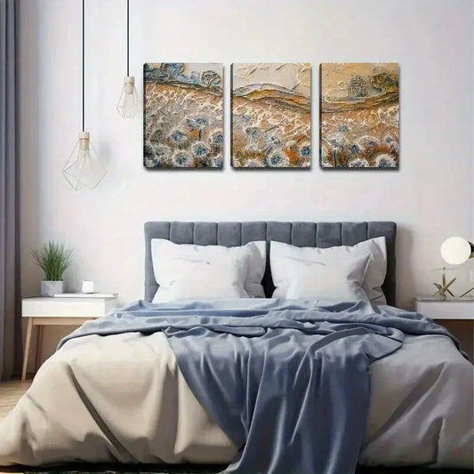 3pcs Impasto Abstract Landscape Triptych Metal Print Ready to Hang Art