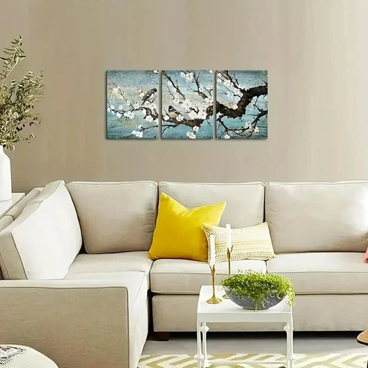 3pcs Plum Blossom & Birds Metal Print Ready to Hang Art