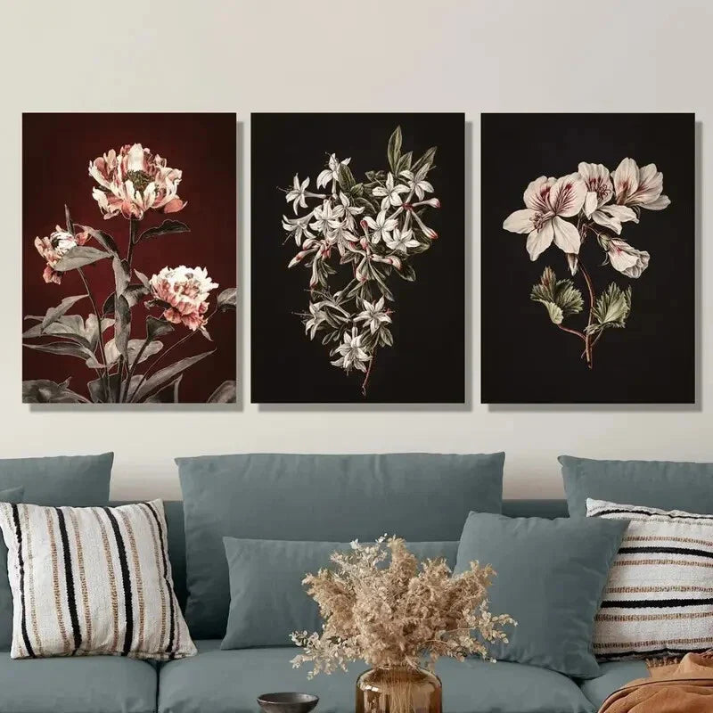 3pcs , Botanical Flower Artwork, Portrait Metal Print Ready to Hang Art