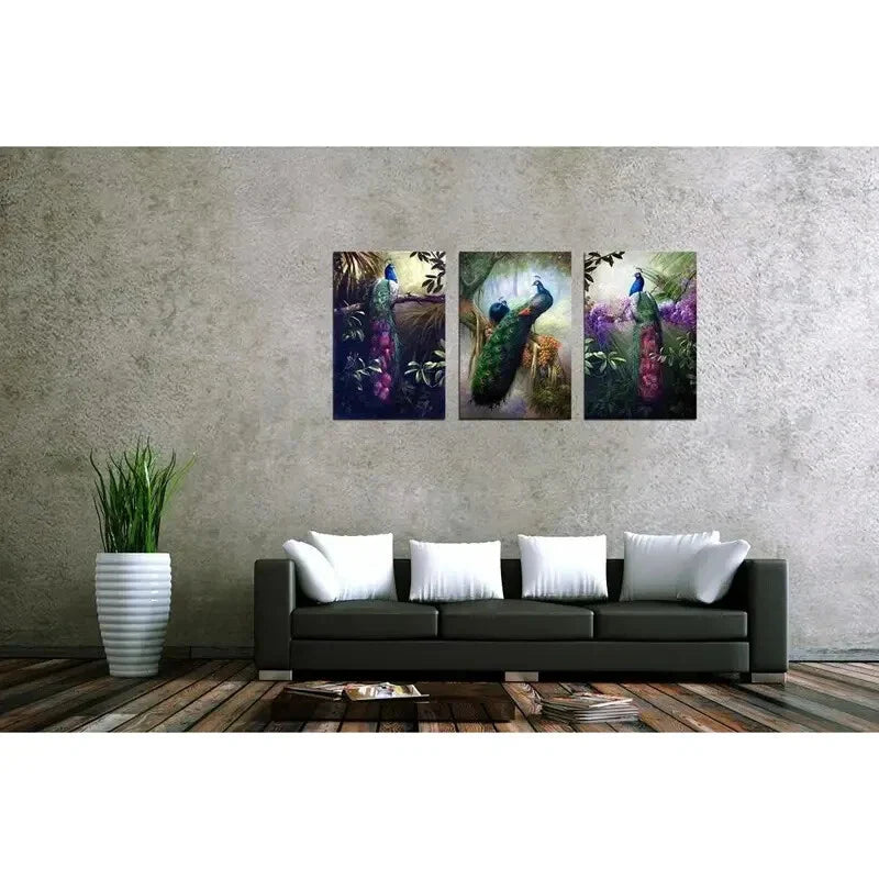 3pcs Modern Pea Rooster Pictures Metal Print Ready to Hang Art
