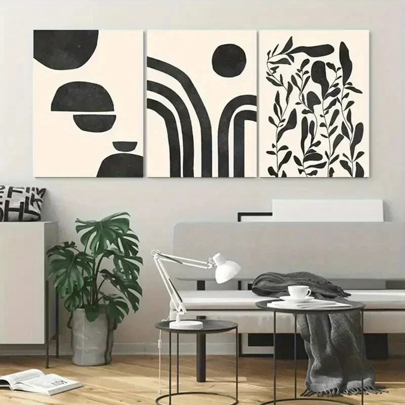 3pcs Abstract Leaf Neutral Tones Geometric Shapes Metal Print Ready to Hang Art