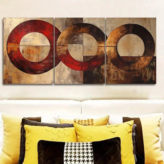 3pcs Featuring Abstract Designs of Circles Wall Art Set Canvas Framed 40x60cm - High Quality Print 100% Australian Made Wall Canvas Ready to Hang