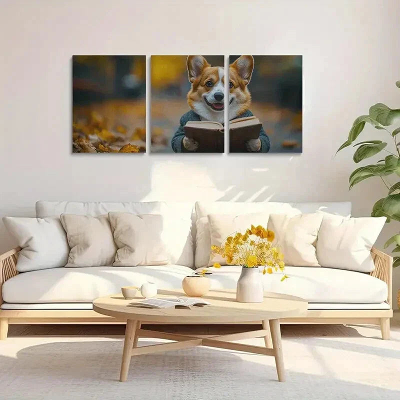 3pcs Corgi Dog in Suit Holding Book Metal Print Ready to Hang Art