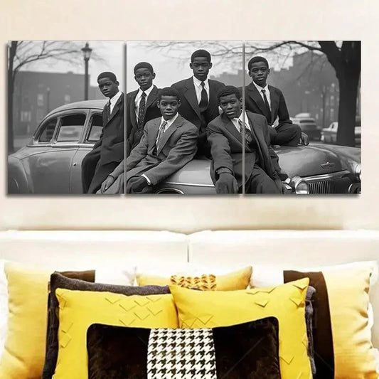 3pcs The black teenager was in an old car Wall Art Set Canvas Framed 40x60cm - High Quality Print 100% Australian Made Wall Canvas Ready to Hang