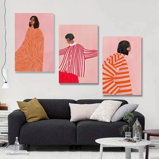 3pcs Abstract Line Girls Modern Wall Art Set Canvas Framed 40x60cm - High Quality Print 100% Australian Made Wall Canvas Ready to Hang
