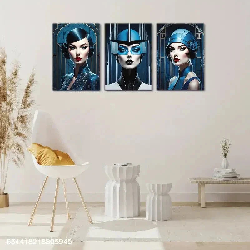 3pcs Beauty Portrait, Art Deco Portrait Metal Print Ready to Hang Art