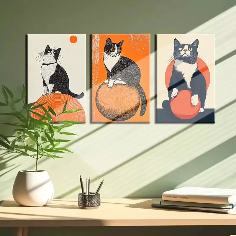 3pcs Cat and Ball Series Canvas Framed 40x60cm - High Quality Print 100% Australian Made Wall Canvas Ready to Hang