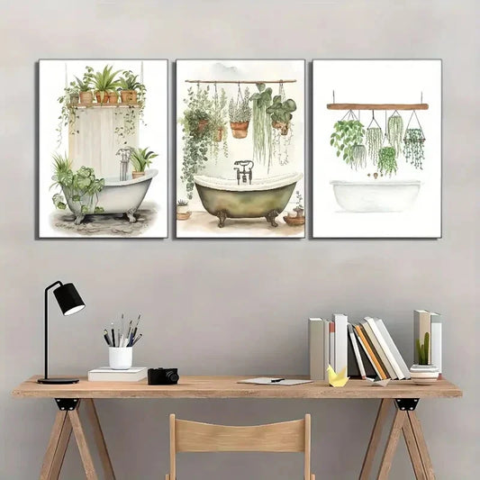3pcs Botanical Bathtub Print Hanging Botanical Metal Print Ready to Hang Art