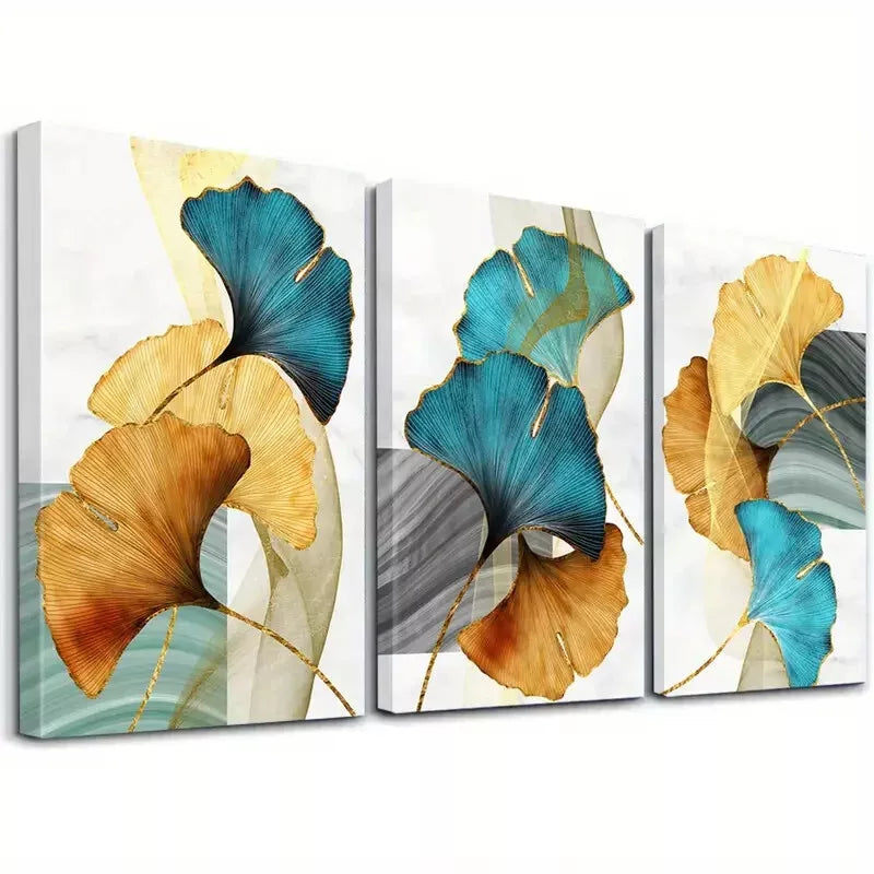 3pcs Abstract Ginkgo Leaf Canvas Framed 40x60cm - High Quality Print 100% Australian Made Wall Canvas Ready to Hang