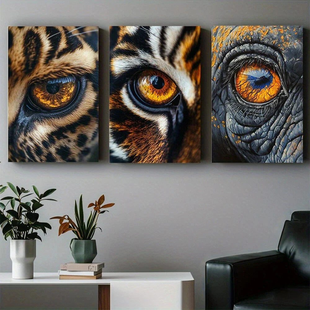3pcs Close up Beast Eye Design Metal Print Ready to Hang Art