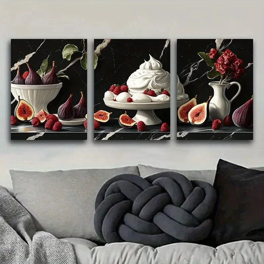 3pcs Dessert cake Art Painting Metal Print Ready to Hang Art