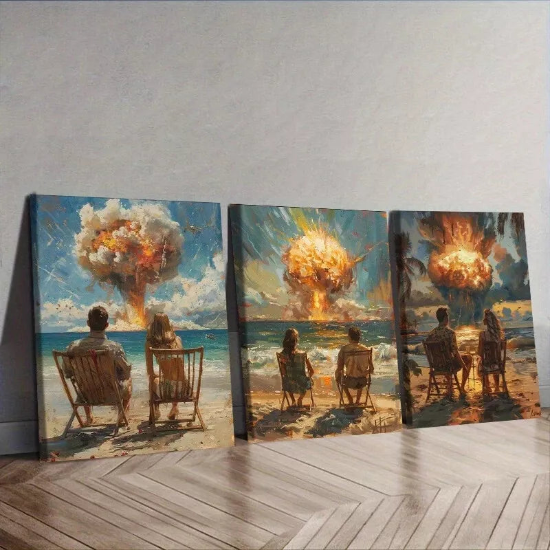 3pcs Dating Couple In The Beach An Explosion Wall Art Set Canvas Framed 40x60cm - High Quality Print 100% Australian Made Wall Canvas Ready to Hang
