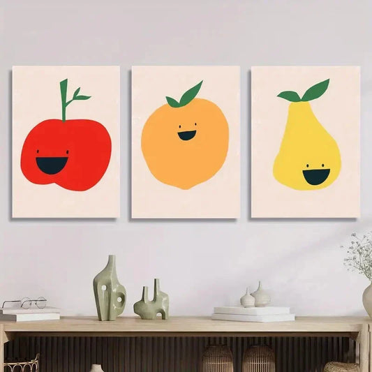 3pcs Simple Fruit Prints, Apples, Lemons, Pears, Metal Print Ready to Hang Art