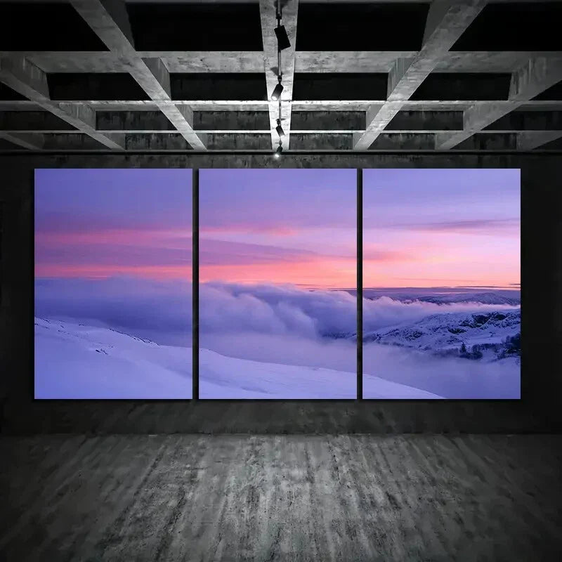 3pcs Light Pink and Purple Sky at Dawn Metal Print Ready to Hang Art