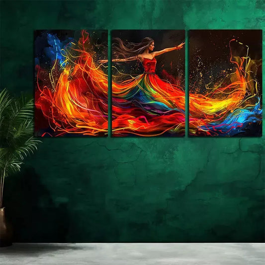3pcs Dancer In Her Fiery Dress Canvas Framed 40x60cm - High Quality Print 100% Australian Made Wall Canvas Ready to Hang