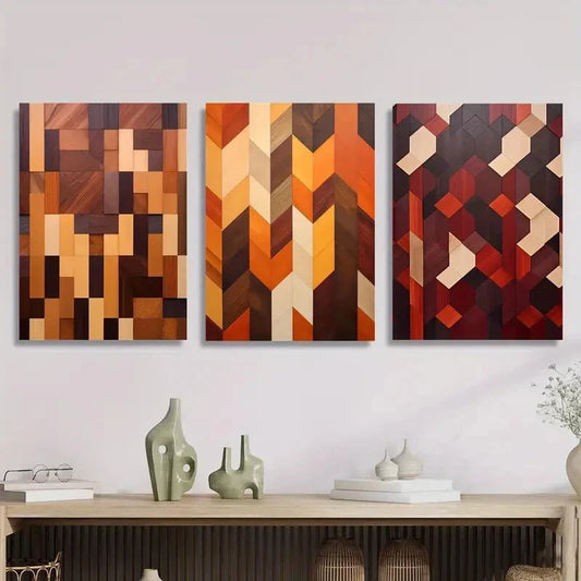 3pcs ,Geometric shapes, wood texture art, minim Metal Print Ready to Hang Art
