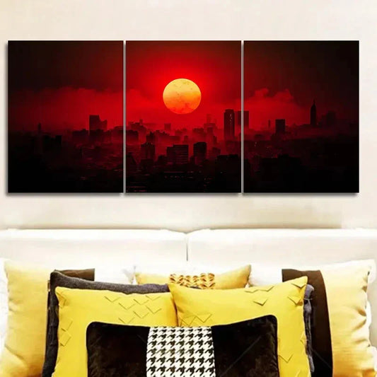 3pcs The moon over the city Wall Art Set Canvas Framed 40x60cm - High Quality Print 100% Australian Made Wall Canvas Ready to Hang
