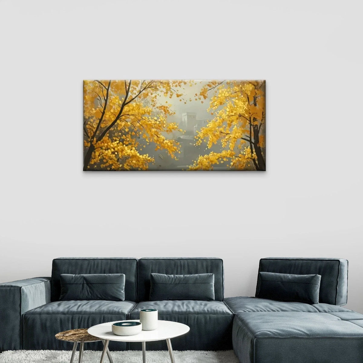 Yellow Trees Forest Wall Art Canvas Office Home Room Framed 80x45cm