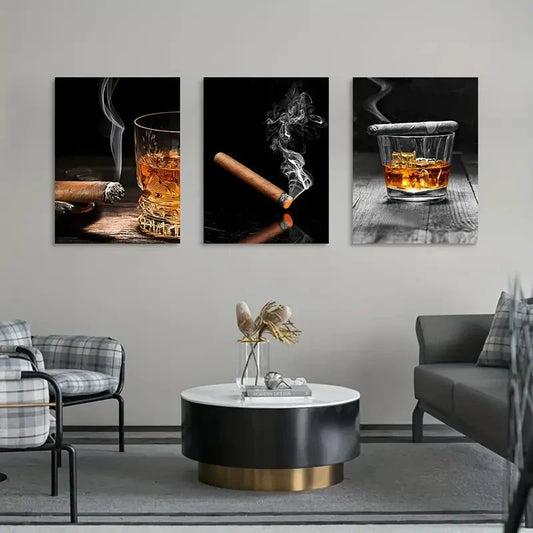3pcs Vintage Art, Retro Poster Bar Metal Print Ready to Hang Art