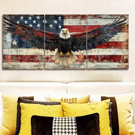 3pcs The eagle in front of the American flag Wall Art Set Canvas Framed 40x60cm - High Quality Print 100% Australian Made Wall Canvas Ready to Hang